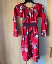 Tea Collection Dress Red Floral Belted Size 10 Knit Dress Modest Long Sl... - $18.51