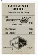 The Gallerie Restaurant Late Late Menu St Louis Missouri 1950&#39;s - £30.07 GBP