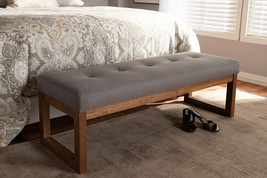 Nairi Gray Fabric Upholstered Walnut Brown Bench - $3,414.97 MXN