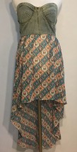 Rue 21 Blue Denim Boho Print Strapless Dress Zip Front Asymmetrical Hem ... - $16.82