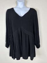 Torrid Womens Plus Size 5 (5X) Black Smocked Gauze V-neck Blouse Long Sleeve - £17.21 GBP