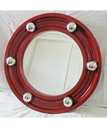 Red 24&quot; Diameter Wooden Porthole Wall Mirror with Silver Balls  - €101,92 EUR