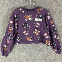 Marvel Sweatshirt Women&#39;s Medium Crop Black Panther Spiderman All Over P... - $34.83 CAD
