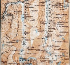 Map Vignemale Southern France Rare 1914 Lithograph WW1 Topo Mini DWAA20B - £32.04 GBP