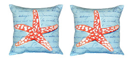 Pair of Betsy Drake Coral Starfish Blue No Cord Pillows 18 Inch X 18 Inch - £62.63 GBP