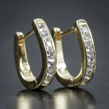 1.25Ct Real Moissanite Tester Pass One Row Huggie Hoop Earrings 14K Gold Plated - £83.68 GBP