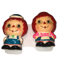 Vintage Pair Raggedy Ann and Andy Ceramic Coin Banks Made in Japan - $40.84