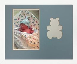 Children&#39;s Tabletop Infant Boy Teddy Bear 8x10 White Wood Photo Frame Holds 4x6  - £18.09 GBP