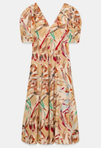 Zara Multicoloured Cotton Puff Sleeves Printed Midi Dress Women BNWT 265... - $94.91
