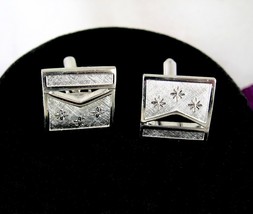 Shields CUFFLINKS Vintage Silvertone Stars Triangle Open Work Square Cuf... - $22.76