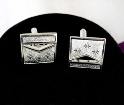 Shields CUFFLINKS Vintage Silvertone Stars Triangle Open Work Square Cuf... - £18.13 GBP