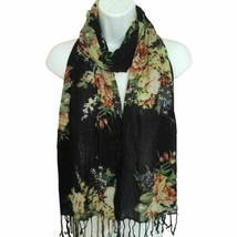 Vintage Bouquet of Flowers Gypsy Bohemian Boho Style Scarf Tasseled Oblong - £15.91 GBP