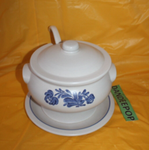Vintage Pfaltzgraff  16OY Large Soup Tureen With Ladle And Plate Blue Gray - $59.39