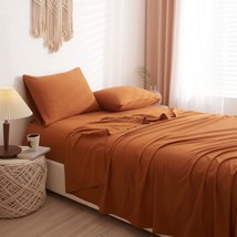 Rust Bed King Size Sheet Set With Deep Pocket 100% Washed Microfiber Pumpkin Bed - £78.68 GBP