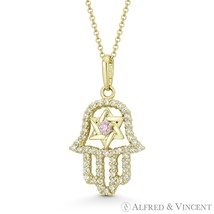 Hamsa Hand Star of David Simulated Tourmaline CZ Crystal 14k Yellow Gold... - $433.61+
