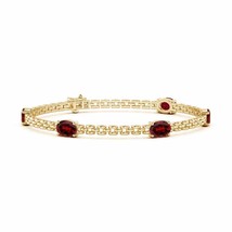 ANGARA Five Stone Oval Garnet Station Link Bracelet for Women in 14K Solid Gold - £1,398.86 GBP