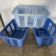 3 Vintage Rubbermaid 2965 Laundry Basket Blue Beige Rectangle Plastic READ! - $93.15