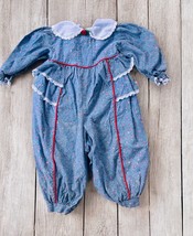 Vintage Bryan Baby Girl Blue Floral Romper Jumpsuit See Measurement 6-9m... - $29.63