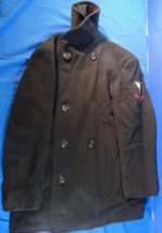 Usn Navy Issue Mens Black Wool Overcoat Peacoat Pea Coat 100% Wool Size 34 - £48.17 GBP