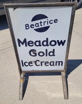Antique Porcelain Enamel Beatrice Ice Cream Sidewalk Sign 2-SIDED Meadow Gold - £1,567.25 GBP