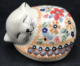Vintage Unikat Boleslawiec Polish Pottery Sleeping Cat Kitten Figurine 4... - $37.15