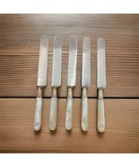 1834 J Russell &amp; Co Knife 5pcs Silverplate Ferrule Blunt End MOP Antique... - $761.39 MXN