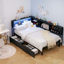Kids Corner Twin Daybed with Storage, Bookcase, Charging &amp; LED - $290.99