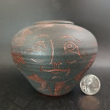 Handmade Redware Vase In Native-Style Sun Motif By Nathan Brassell, 4&quot;X3... - $36.00