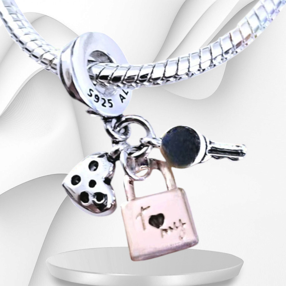 PANDORA Padlock &amp; Heart Triple Dangle Charm 782506C01 US SELLER - $32.96
