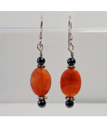 Solid 925 Sterling Silver Handcrafted Artisan Earrings Faceted Carnelian... - $16.70