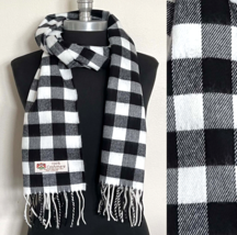 Fast Men&#39;s 100% CASHMERE SCARF Wrap Made in England Check Plaid White/Black#oct9 - £13.15 GBP