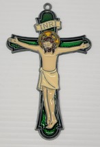 H) Vintage Suncatcher Stained Acrylic Glass Jesus Crucifix Hanging Ornament - $9.89