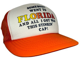 Vintage Florida Hat Cap Snap Back Orange Mesh Trucker Funny Joke Travel YoungAn - £11.66 GBP