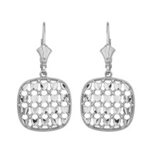 Sterling Silver Double Layered Woven Hearts Filigree Squared Shape Drop Earrings - £31.26 GBP
