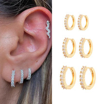 Gold Silver Filled 16mm 14mm 12mm Flower Higgle Earring Zircon Hoop Earrings - $13.50