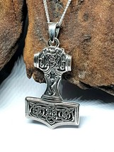 Thors Hammer Pendant 925 Sterling Silver 20&quot; Chain Mjolnir Norse God of Thunder - £41.70 GBP