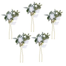 Bridal Flower Hair Pins 5 Pieces Handmade Wedding Floral Hairpins with Leaves Ha - £31.28 GBP