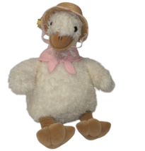 Vtg JC Penney Plush Goose White Straw Hat Pink Scarf Golden Bear Co 22&quot; - £15.48 GBP