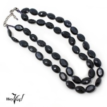 Vintage Double Strand Black Oval Glitter Faceted Beads - 20&quot; - Elegant -... - £19.18 GBP