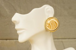 Vintage Costume Jewelry Faux Fossil Skeleton Gold Tone Metal Clip Earrings - £15.77 GBP