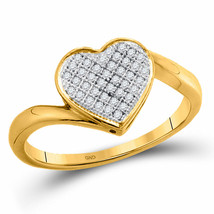 10k Yellow Gold Womens Round Diamond Heart Cluster Ring 1/20 Cttw - £109.36 GBP