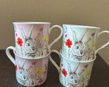 Stechcol Set Of 4 Bone Chine Easter Bunny Floral Cups Mugs New  - $44.99