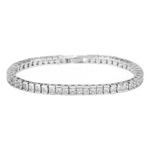 3 ct Princess Cut Cubic Zirconia Tennis Bracelet 14K White Gold Plated Silver 7&quot; - £63.17 GBP