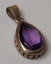 Vintage 925 Sterling Silver Pendant With Purple Stone  - £39.87 GBP