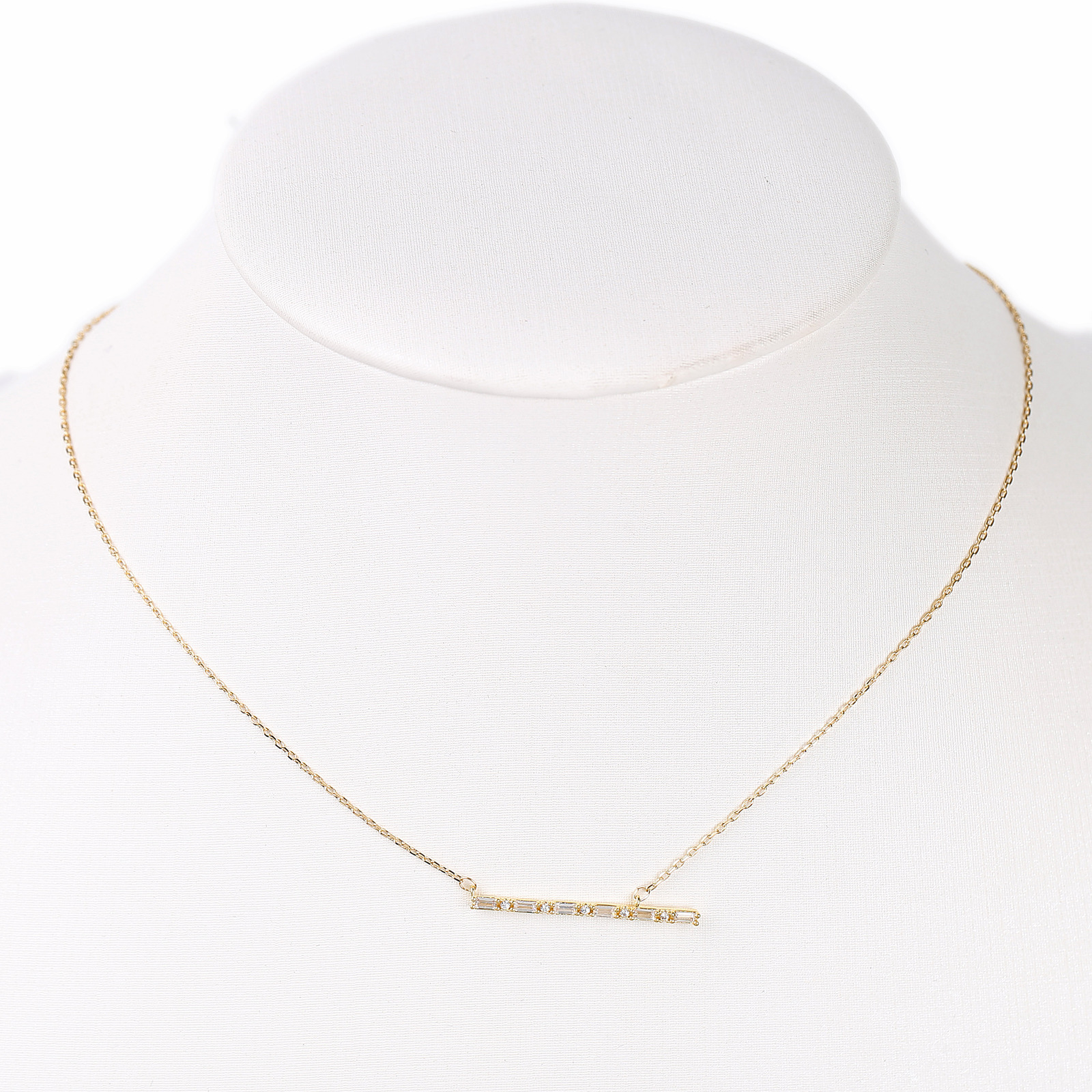 Gold Tone Bar Necklace With Sparkling Crystals