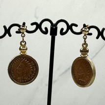 Vintage 1899 1907 US Indian Head Penny Post Dangle Earrings Pierced Pair - £19.77 GBP