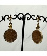 Vintage 1899 1907 US Indian Head Penny Post Dangle Earrings Pierced Pair - £19.35 GBP