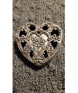 Vintage Silver Plated Heart Shaped Vanity Ring Trinket Box Floral Print ... - $8.81