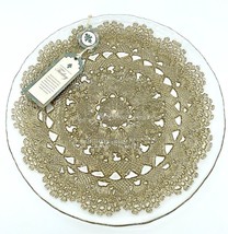 Turkish Glass Entrée Plates Hand Painted Gold Lace Set of 2 Clear Glass NWT - $49.00