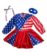 Vtg Rubies Girls Team USA Patriotic Cheerleader Costume Dress Bow Mask S... - $14.84